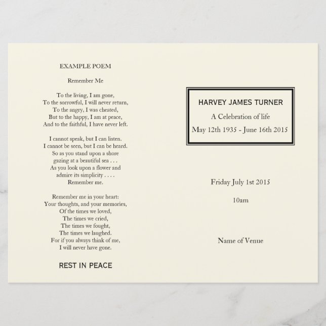 Programa Funeral Clássico da Ordem de Serviço (Frente)