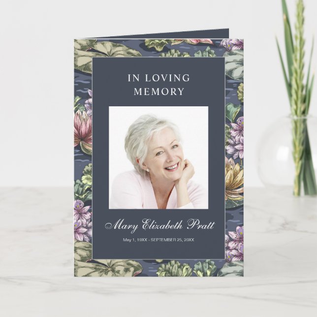 Programa Funeral De Multifotografia Floral Azul Escuro (Frente)