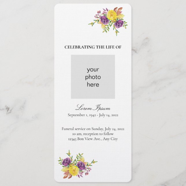 Programa Funeral de pulverização Botânica Amarela e Púrpura (Frente)