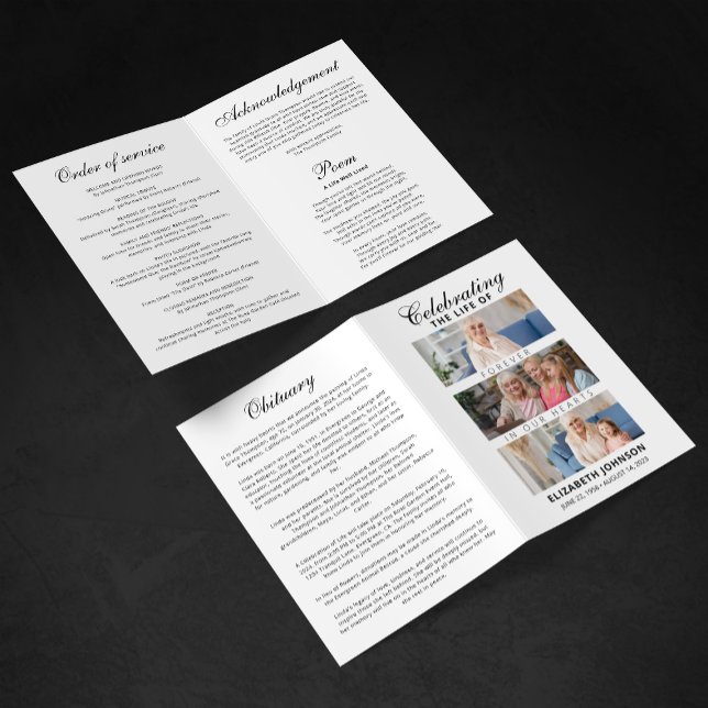 Programa Funeral Elegante com Colagem Fotográfica (Criador carregado)