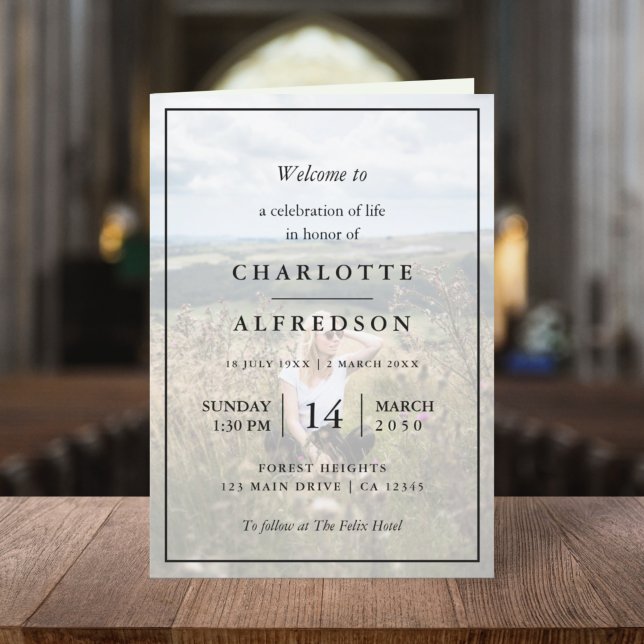 Programa Funeral Elegante | Ordem de Serviço Memorial Foto (Criador carregado)