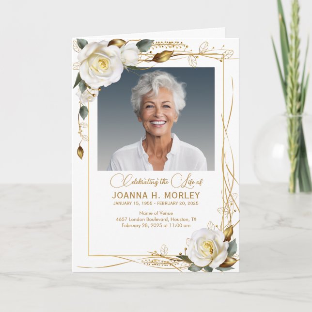 Programa Funeral Floral rosa e Dourado (Frente)