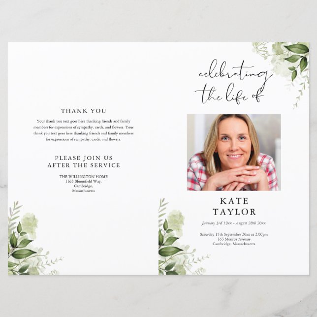 Programa Funeral Greenery Photo Order Of Service (Frente)