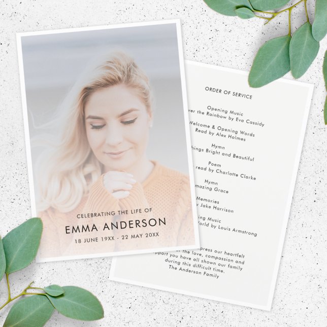 Programa Funeral Moderno | Ordem de Serviço Memorial Foto (Criador carregado)