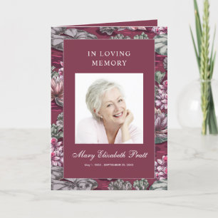 Programa Funeral Multifoto Floral Vermelho Burgundy