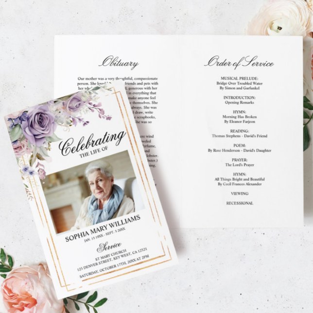 Programa Funeral Purple & Blush | Ordem de serviço (Criador carregado)