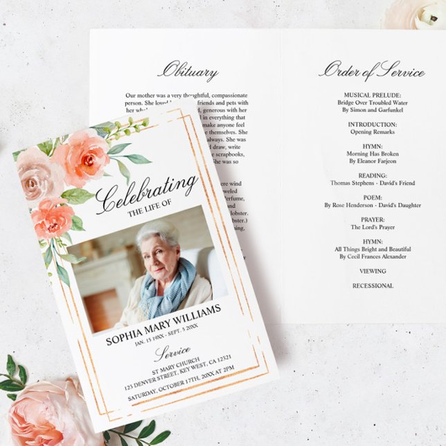 Programa Funeral rosa e Dourado | Ordem de serviço (Criador carregado)