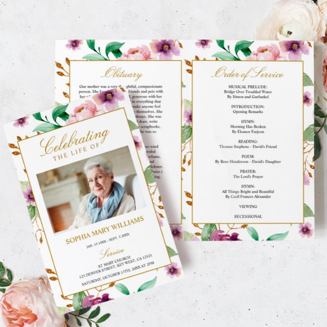 Programa Funeral Rosa e Púrpura | Ordem de serviço (Criador carregado)