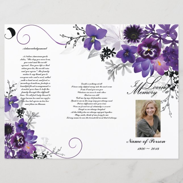Programa Funeral Triplo - Floral de Cinzas Violeta (Frente)