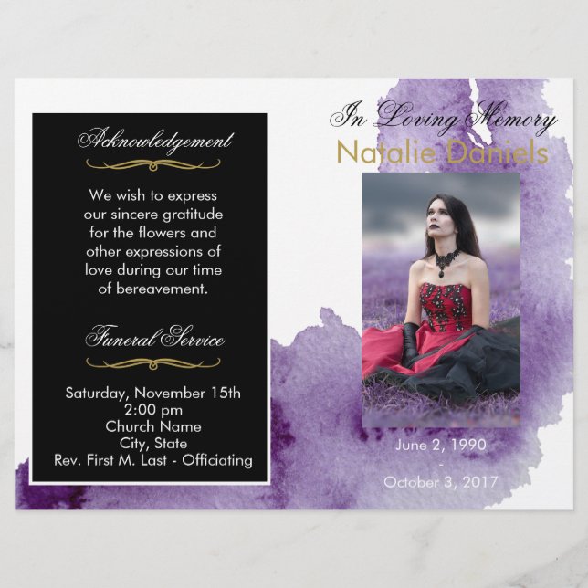 Programa Funeral Ultra Violet Watercolor (Frente)