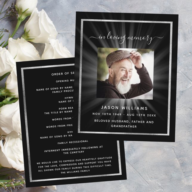 Programa funerário de fotos em estrela branca negr (Criador carregado)