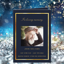 Programa funerário elegante com foto de ouro azul