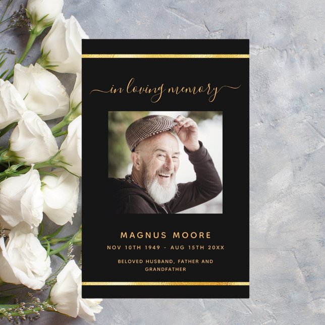 Programa funerário elegante de foto dourada negra (Criador carregado)