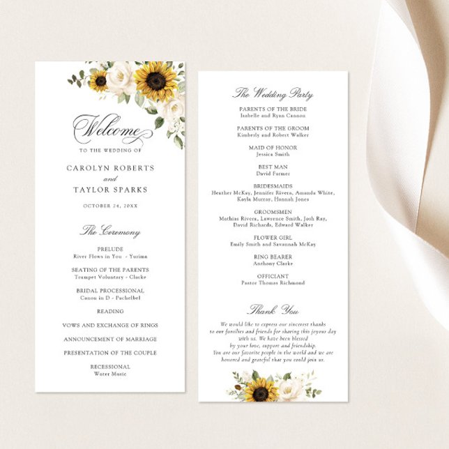 Programa Girasóis Flores Brancas Verdura Casamento Rústico (Criador carregado)
