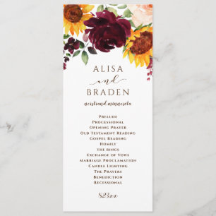 Programa Girassol e Rosas Borgonha Casamento outono Vermelh