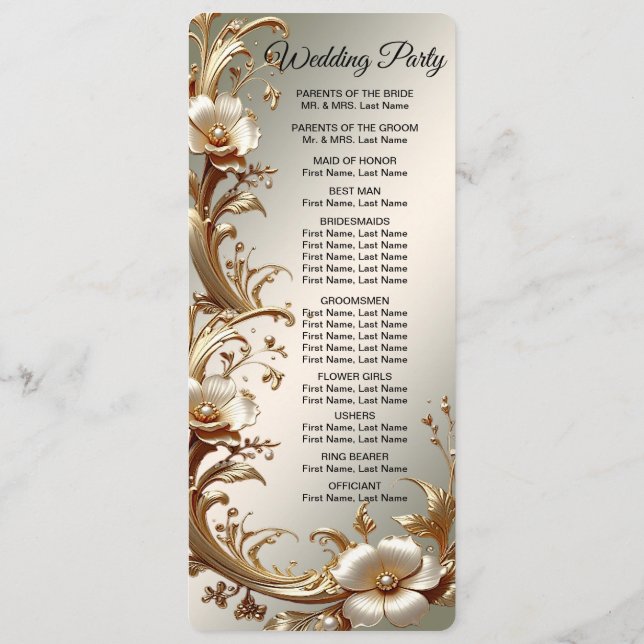 Programa Gold Floral Wedding Program (Verso)