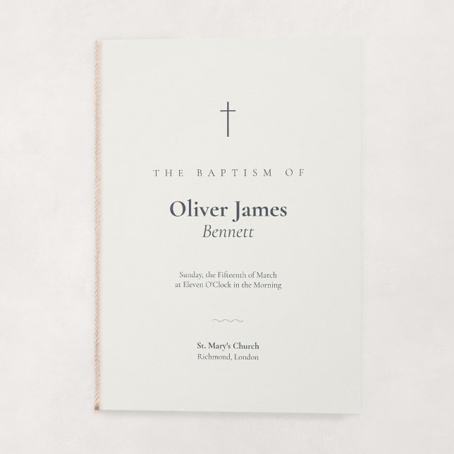 Programa Grace Stone Minimal Cruz Dobrada Batismo (Gace | Stone - Folded Baptism Order of Service (string embellishment not included))