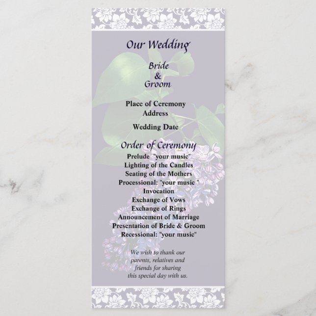 Programa Graceful Purple Lilacs Wedding (Frente)