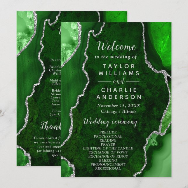 Programa Green and Silver Agate Wedding Program (Frente/Verso)