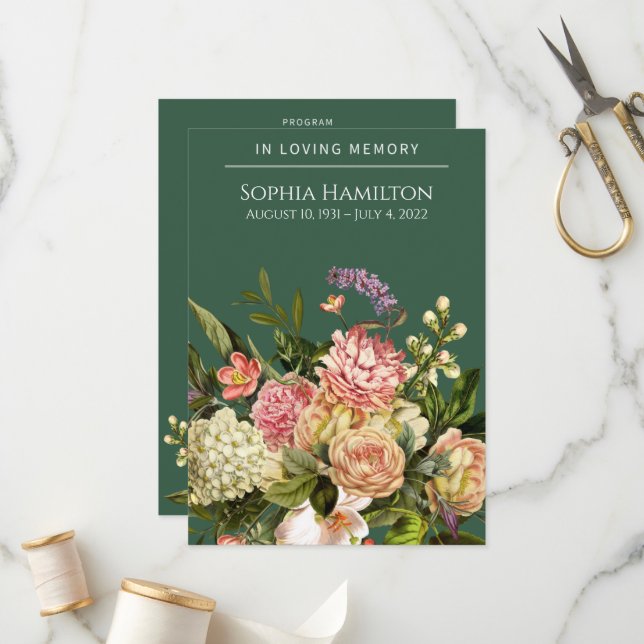 Programa Green Floral Funeral Memorial (Frente/Verso In Situ)
