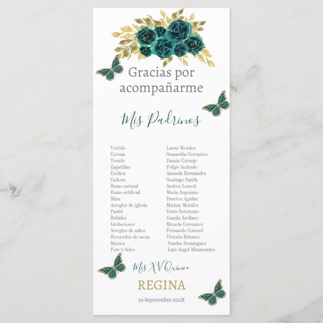 Programa Greenery Floral Quinceañera (Verso)