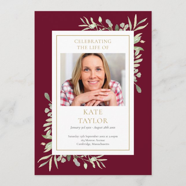 Programa Greenery Funeral Memorial Order Of Service Program (Frente)