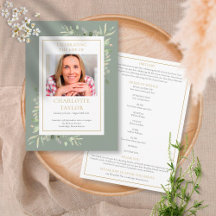 Greenery Funeral Memorial Order Of Service Program