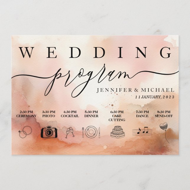 Programa Ícone de Casamento Aquarela Tom de Terra RoseGold (Frente)
