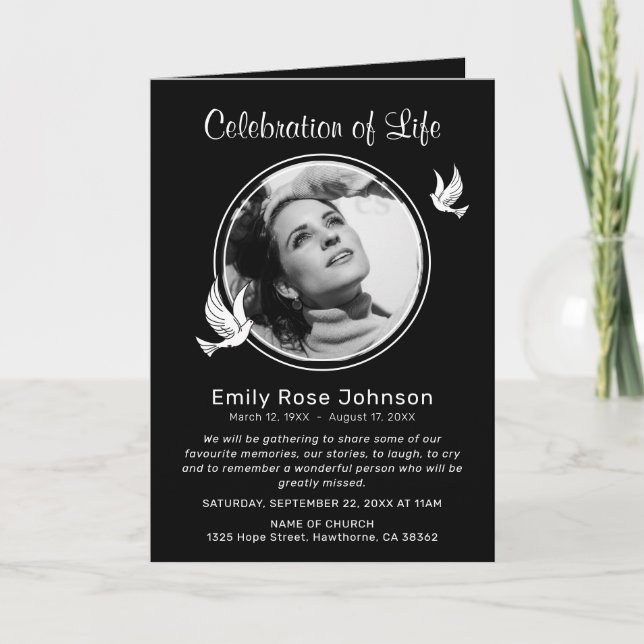 Programa In Loving Memory White Doves Photo Funeral Program (Frente)