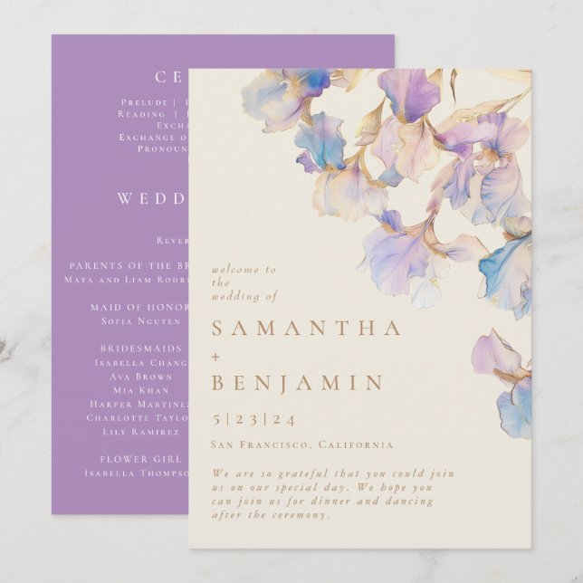 Programa Iris Floral Wedding Elegante (Frente/Verso)