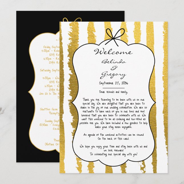 Programa Itinerário de Casamento Manuscrito com Listras Cap (Frente/Verso)