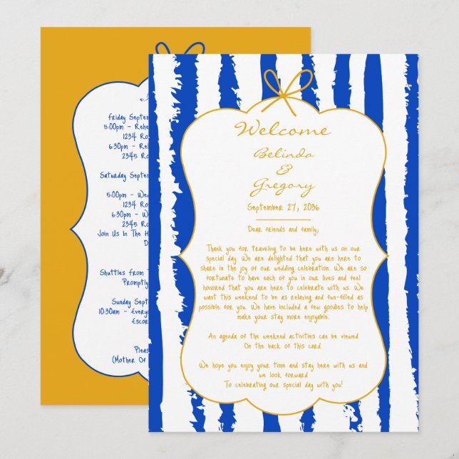 Programa Itinerário de Casamento Manuscrito com Listras Cap (Frente/Verso)