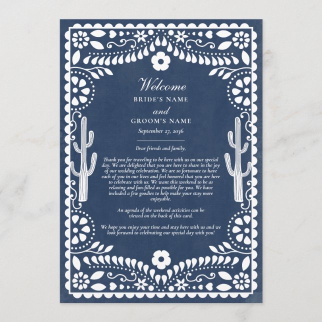 Programa Itinerário de Casamento Mexicano Papel Picado Boda (Frente)