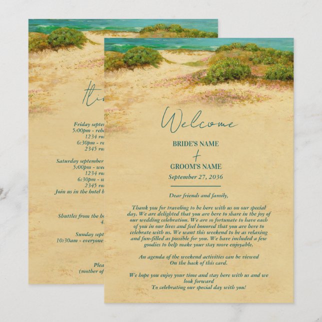 Programa Itinerário de Casamento na Praia com Aquarela Cost (Frente/Verso)