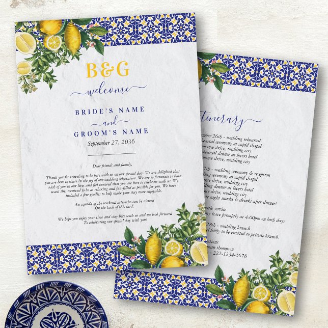 Programa Itinerário do Casamento de Limão de Azulejos do Me (Mediterranean Tiles Lemon Wedding Itinerary Program)