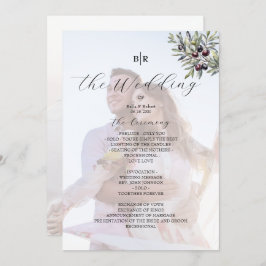 Programa Ivory Olive Monogram Photo Wedding Program