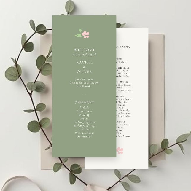 Programa Ivory & Sage | Chic Blush Floral Wedding Program (Criador carregado)