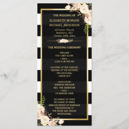 Programa Ivory White Floral B&W Striped Weding Program