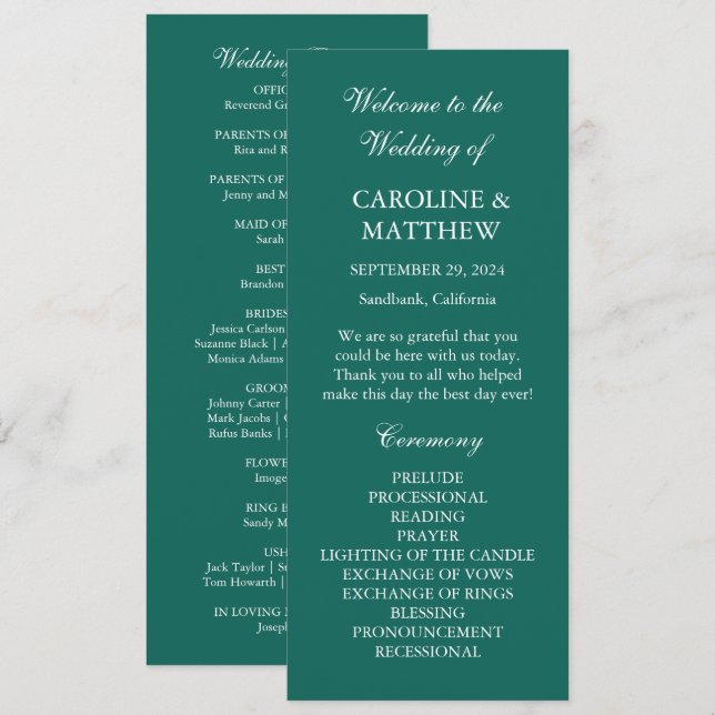 Programa Janto Verde Esmeralda Casamento Minimalista Modern (Frente/Verso)