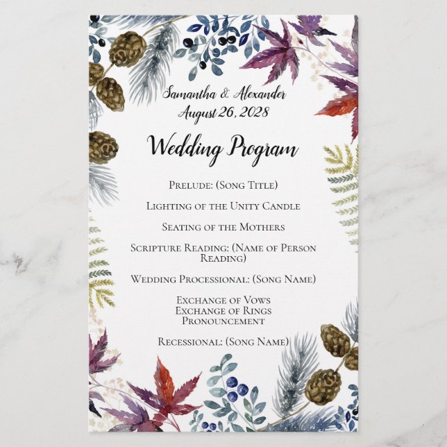 Programa Japonês de Casamento Floral Watercolor (Frente)