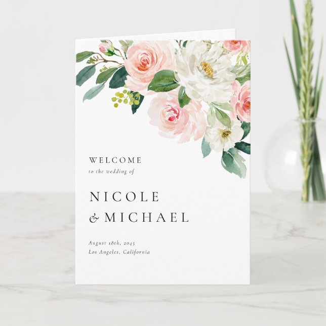 Programa Jardim de Flores de Aquarela Casamento de Primaver (Frente)