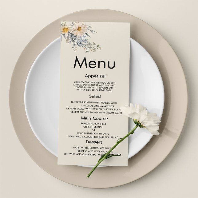 Programa Jardim de flores silvestres botânicas cardápio de  (Botanical wildflowers garden floral Wedding Menu)