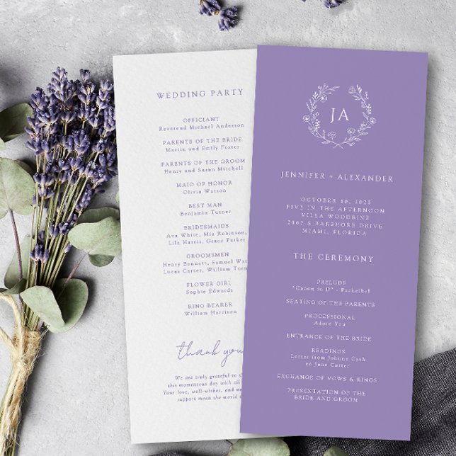 Programa Lavanda Monograma Wedding (Criador carregado)