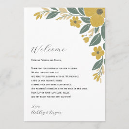 Programa Letra de Boas-vindas do Casamento Floral Amarelo e