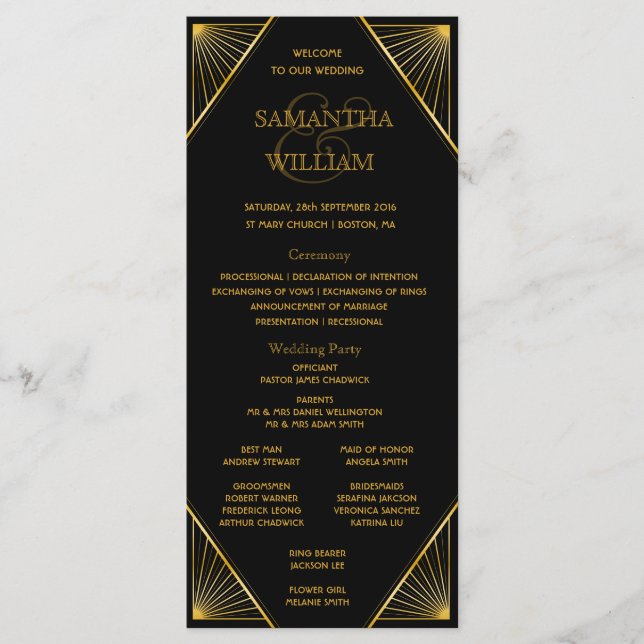 Programa Linha do Tempo de Casamento da Arte de Gatsby (Frente)