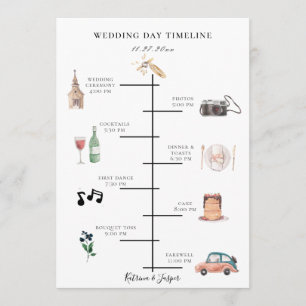 Programa Linha do tempo de casamento ilustrada com azul mar