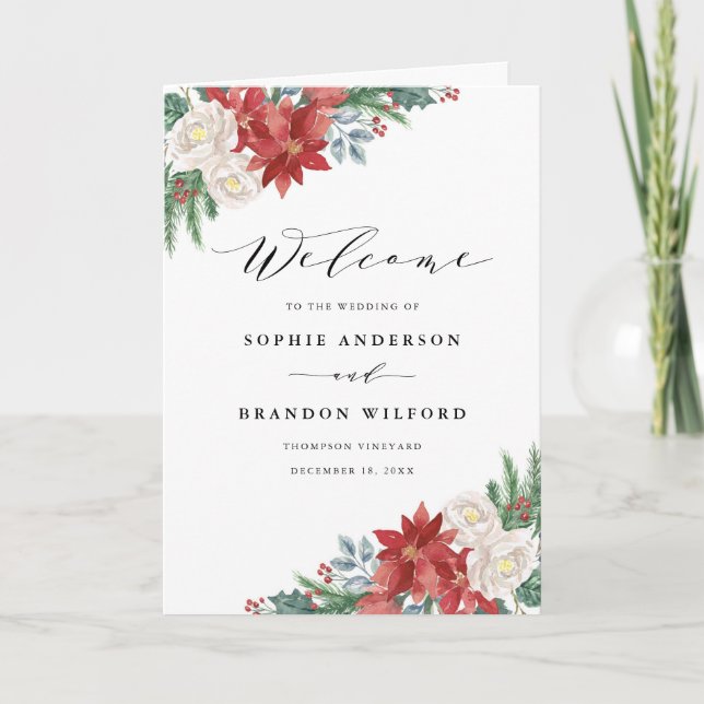 Programa Livreto de Casamento Floral de Natal em Aquarela p (Frente)