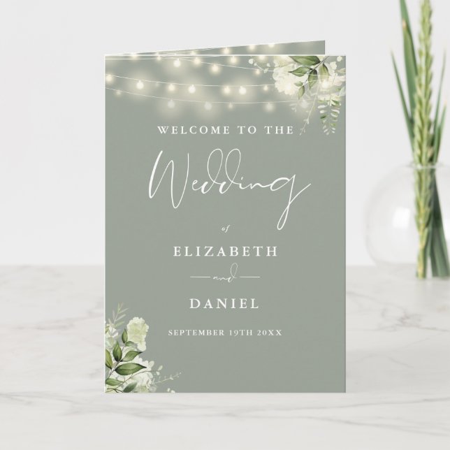 Programa Luzes de Corda Floral Verde Sage Casamento  (Frente)
