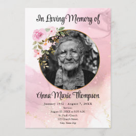 Programa Marble Pink e Dourado Floral Funeral