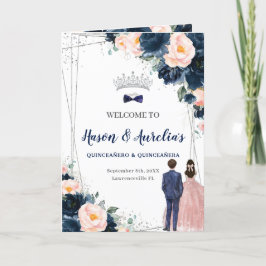 Programa Marinho Azul Blush Floral Gêmeas Garota Quinceañer